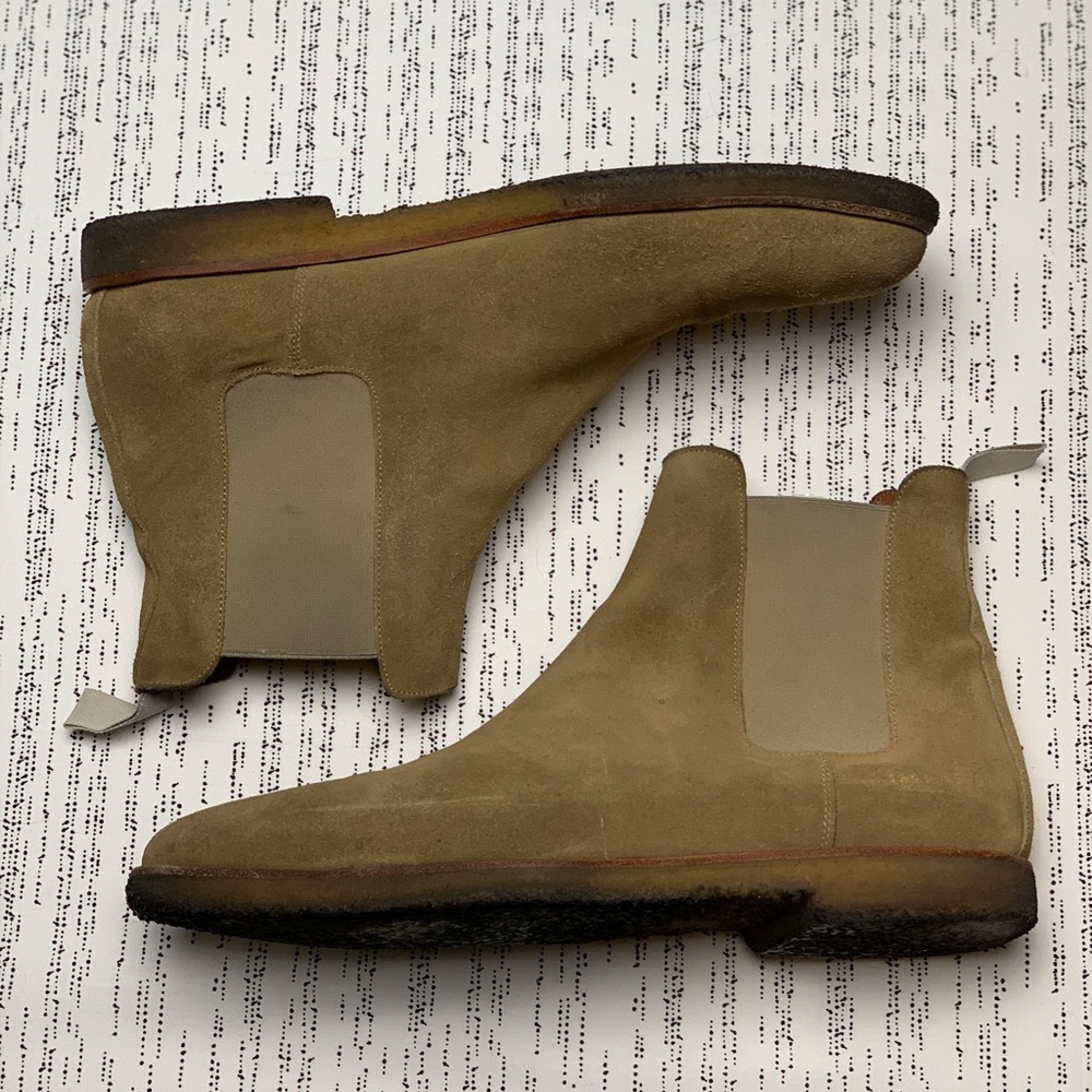 Common Projects Tan Suede Crepe Sole Chelsea Boots